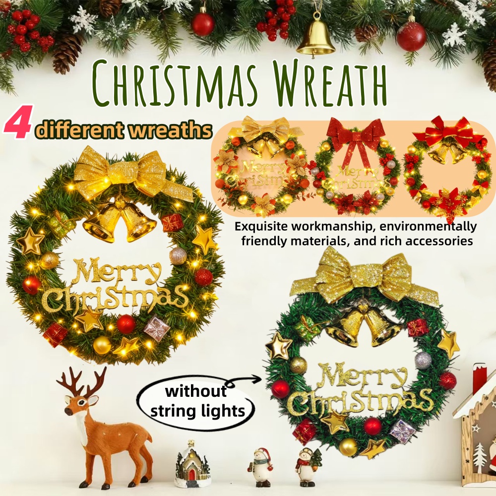 Product photo of Christmas Wreath with Lights, Bow and Merry Christmas Sign from its Lazada listing