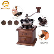 Vintage Style Wooden Coffee Grinder with Hand Crank and Ceramic