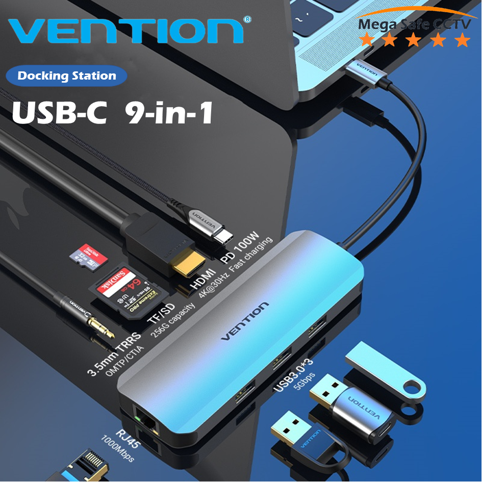 Vention Type C USB Hub 9-IN-1 Docking Station 4K HDMI RJ45 Network