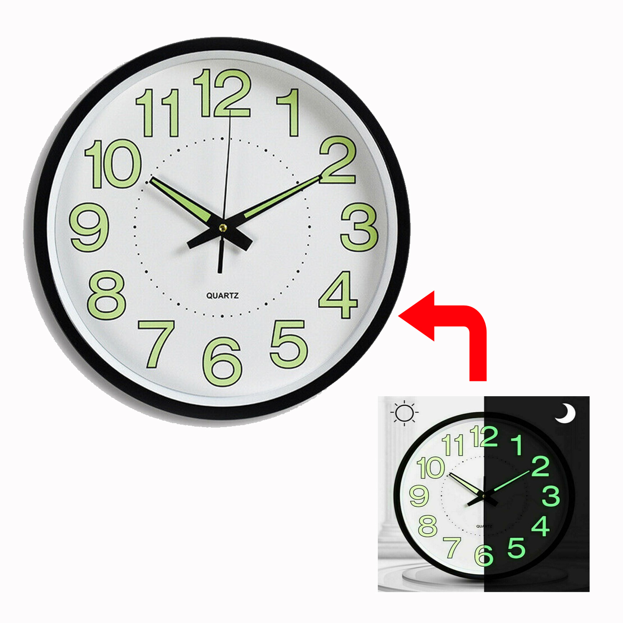 Luminous Large Wall Clock12 Inch Wooden Silent Non Ticking Kitchen Wall Clocks For Indoor