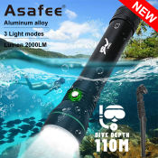 Asafee 2000LM S4 P50 LED Diving Flashlight, 110M