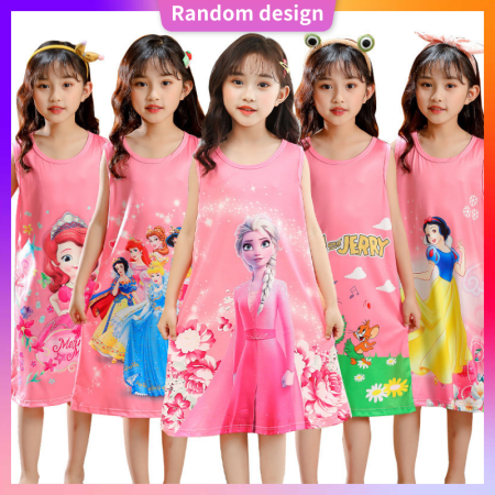 C&C kids Girls Fashion Cartoon 2 in 1 Princess Dress Girl Party Reversible Dress Pajama Dress 3-8Y