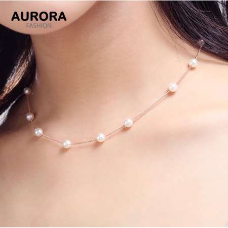 AURORA Korean 925 Silver Short Pearl Necklace Jewelry DZ170