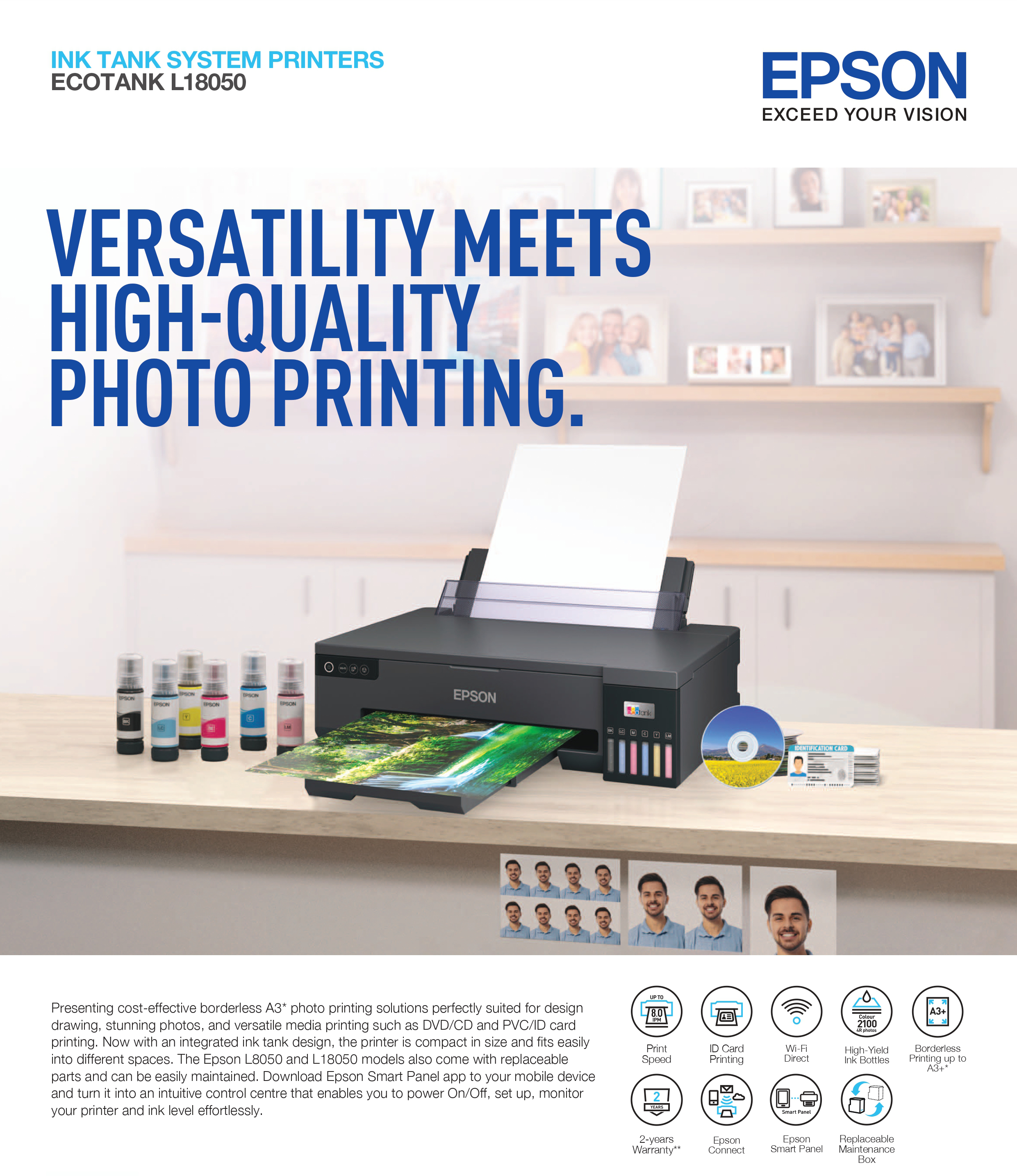 Epson Ecotank L1800 6 Color Borderless A3+ Photo ISO Print Speed 110V  Printers