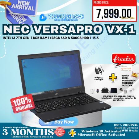 Nec Versapro VX-1 i3 7th Gen | 8GB Ram | 500GB Hdd + 128GB Ssd | 15.6 Preloved