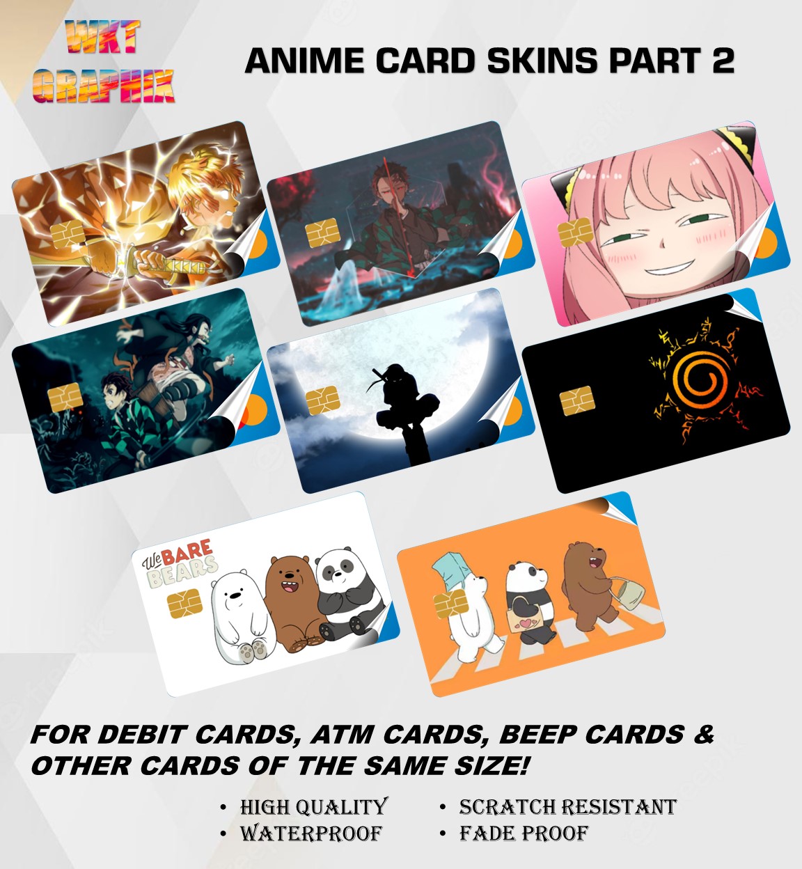 WeebNation Sung Jinwoo - Solo Leveling - 4pcs Anime Card Sticker for Debit,  Credit Card Skin - Cover and