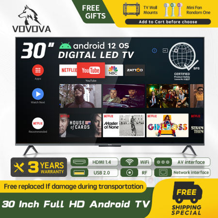 Vovova smart digital TV 30 32 50 inch android tv Full HD Flat Screen television sale Hdmi/VGA/RF Netflix YouTube led tv