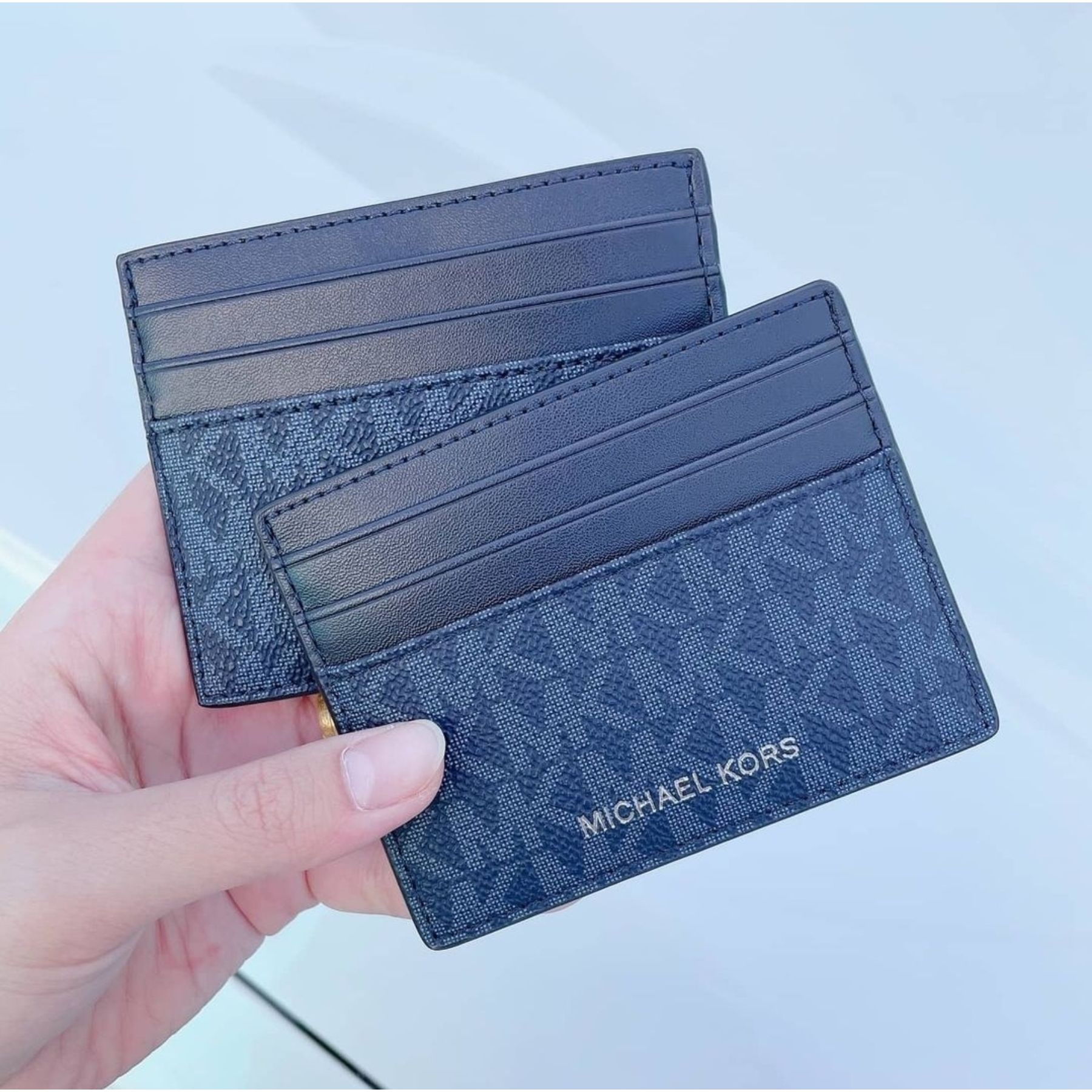 Original Michael Kors Greyson Coated Canvas Tall Monogram Logo Card Case  Wallet Unisex - Blue | Lazada PH