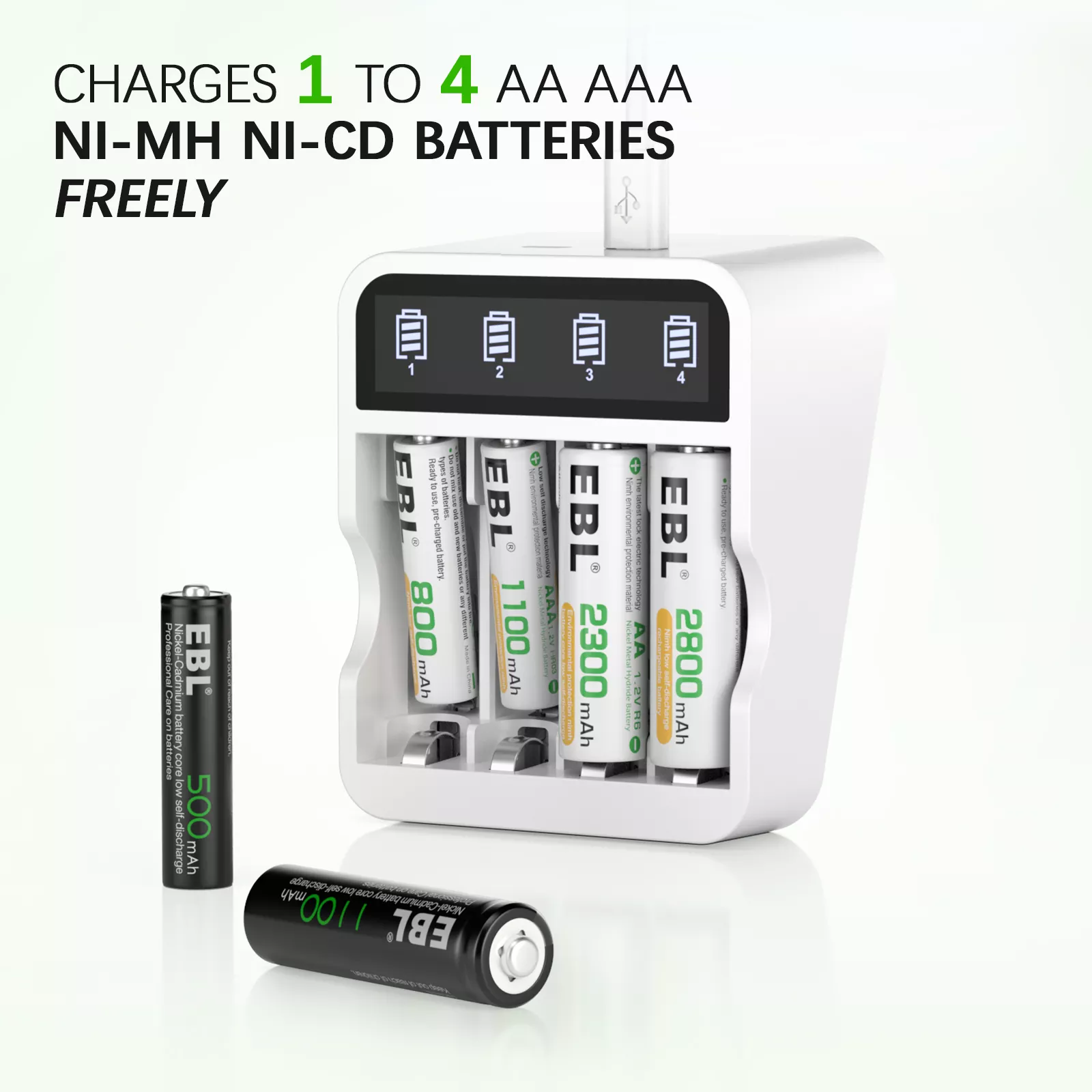 EBL AA AAA Rechargeable Batteries (4-Pack, 1100mAh + 4-Pack, 2800mAh) with  8 Bay Battery Charger for AA AAA Ni-CD Ni-MH Replacement Battery 