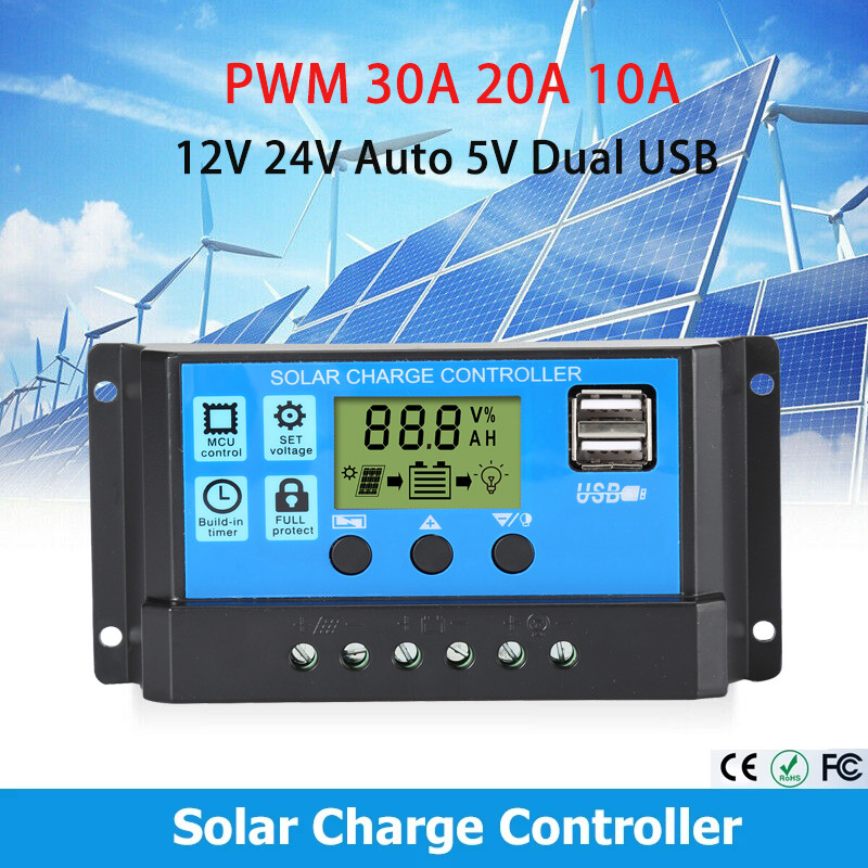Solar Charge Controller Model W88-C 12V/24V 30A New - USA Seller