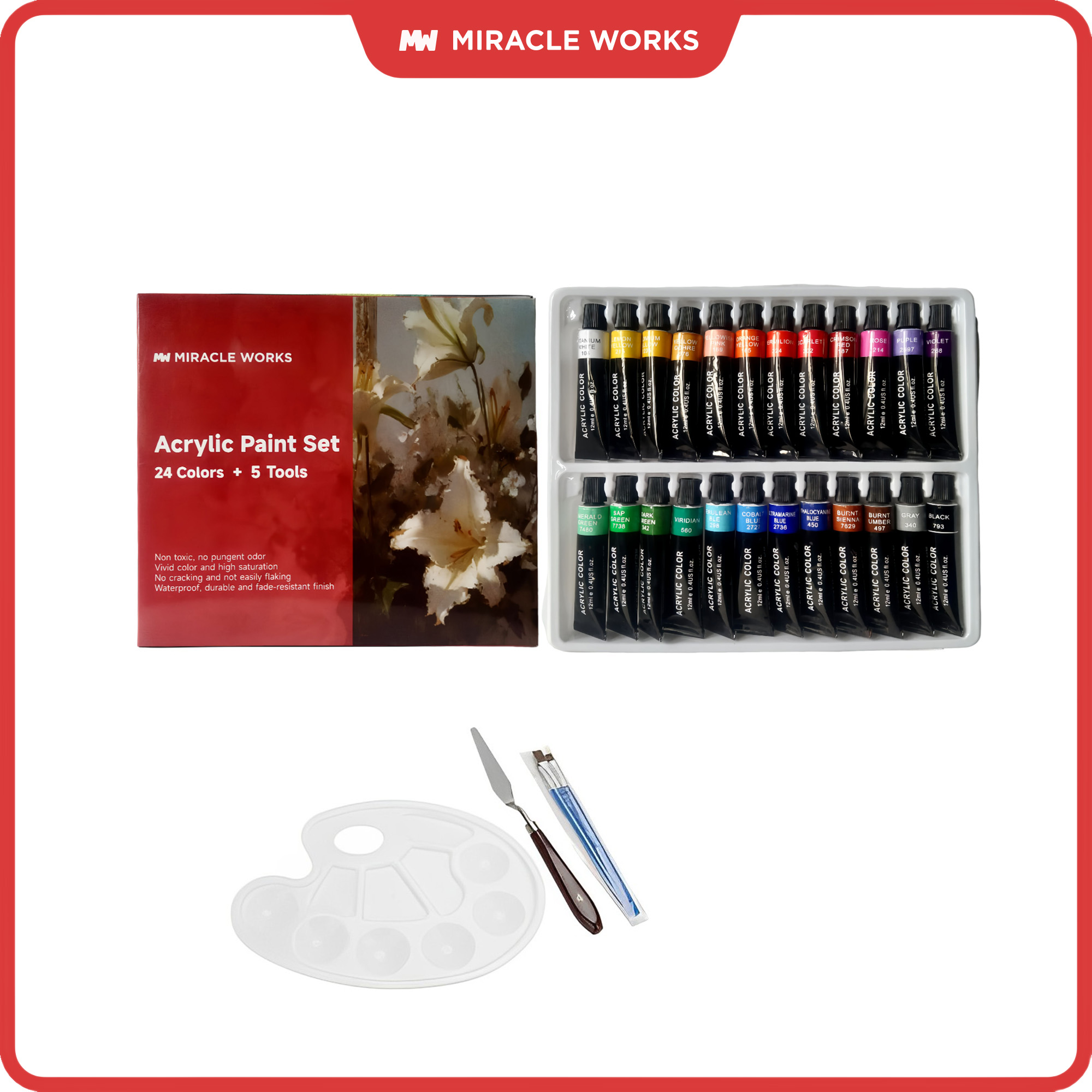 Acrylic & Watercolor Paint Set with Tools - 12/24 Colors