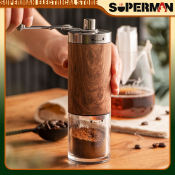 SUPERMAN Portable Coffee Grinder, Stainless Steel, Wood Grain