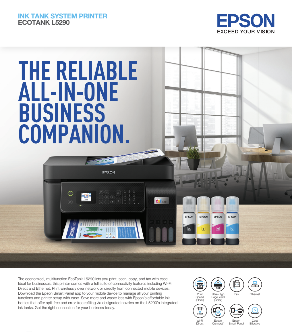 Epson EcoTank L5290 A4 Wi-Fi All-in-One Ink Tank Printer Print, Scan, Copy, Fax with ADF Wi-Fi