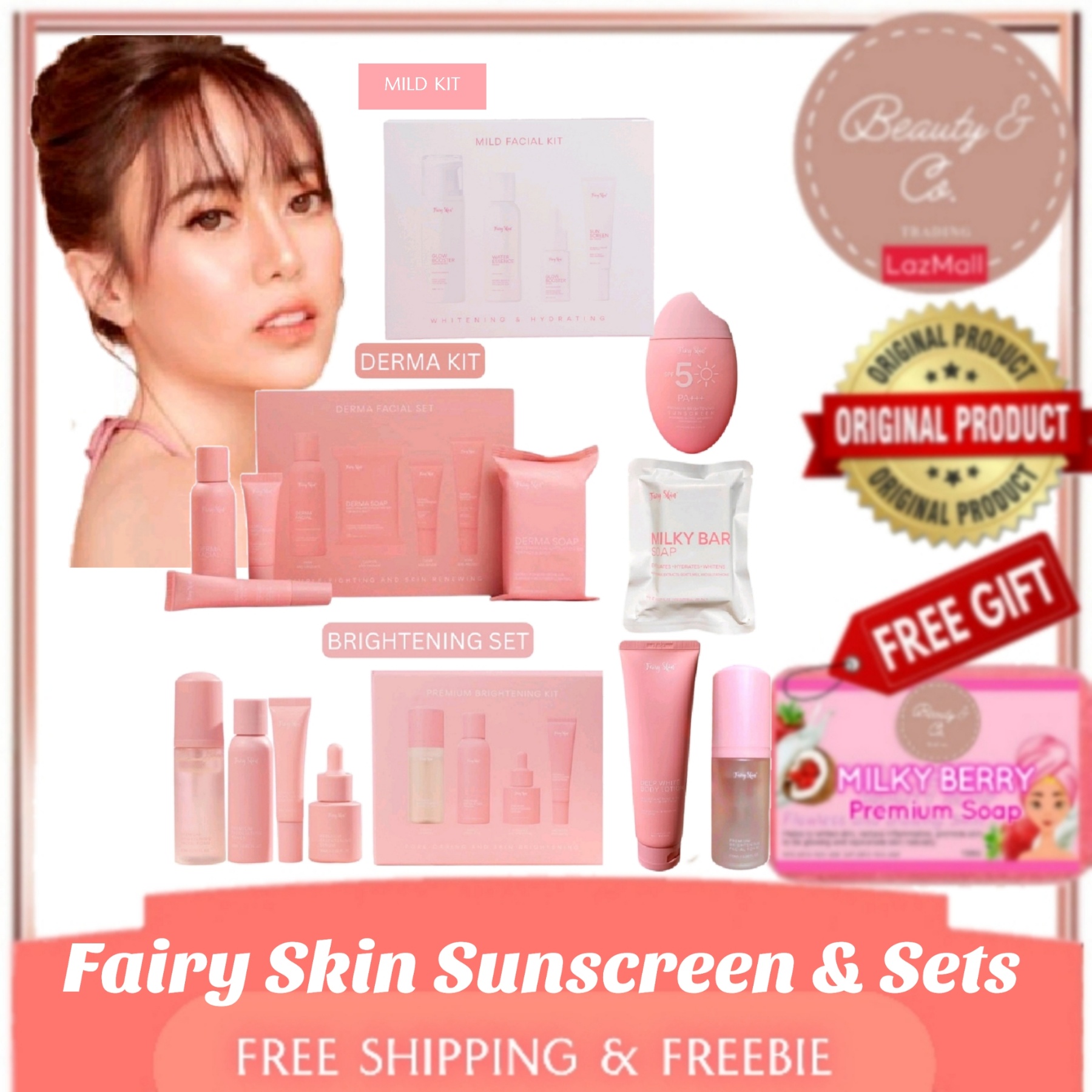 Lazada Philippines - Fairyskin Premium Brightening Sunscreen, Tinted Sunscreen, Brightening Set, Derma Set, Mild Kit [FREEBIE SFO SOAP!!] ORIGINAL