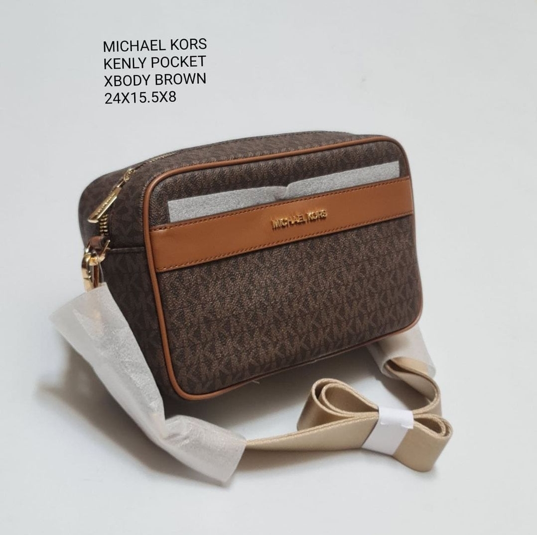 Michael Kors Brown/Tan Signature Coated Canvas and Leather Kenly