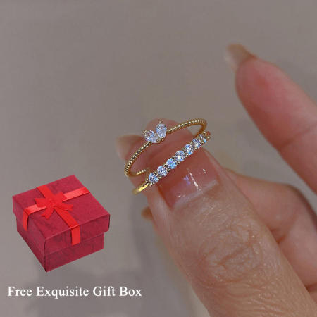 Gold-color Zircon Heart Opening Love Ring Set for Women