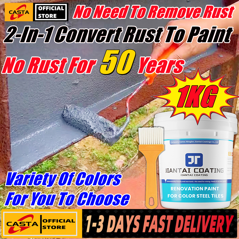 2 in 1 Metal Primer Paint Anti Rust Paint for metal Rust Remover 500g Anti Rust Primer Paint for rusty metal steel Stainless Steel Paint Metallic Rust Converter Remover Grey 100% Effective Anti Corrosion Derusting Paint for car motorcycle protection