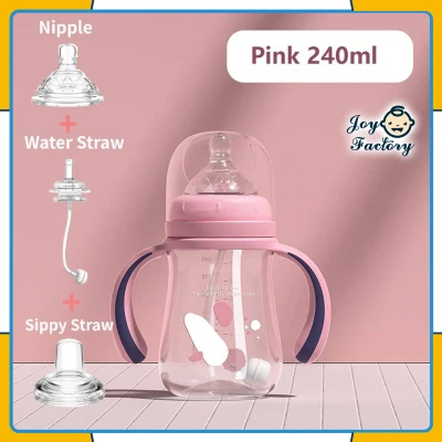 Baby's Bottle 1 Cup 3 Uses Silicone Nipples Sippy Straw Water Straw BPA Free Nursing Bottle Feeding Bottle Water Sippy Cup For Newborn Baby Infant Kids Baby Nursing Feeding Bottle Accessories 240ml 300ml Milk Bottle (12)