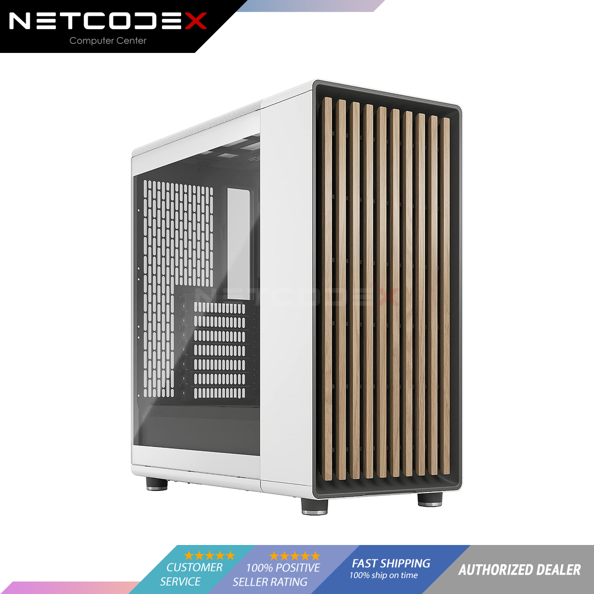  Fractal Design North Chalk White - Genuine Oak Wood Front -  Mesh Side Panels - Two 140mm Aspect PWM Fans Included - Type C USB - ATX  Airflow Mid Tower PC Gaming Case : Electronics