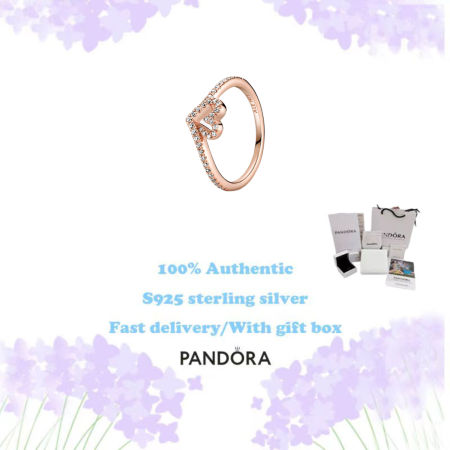 💖100% authentic💖 original Pandoras S925 Sterling Silver simple 189302C01 Sparkle Heart Wishbone ring