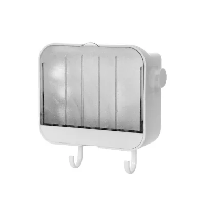 Bathroom Soap Box Storage Organizer Hanging Punch-free Sticky Wall-Mounted Drain Rack Soap Box Punch-free Soap Storage Rack Self Draining Soap Holder With Towel Hook Wall-mounted Draining Dish Kitchen Bathroom Accessories (2)