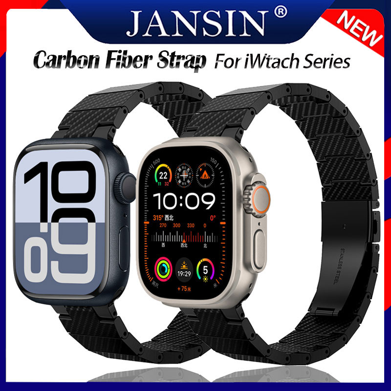 Carbon Fiber สาย สําหรับ Apple Watch Ultra 2 1 สายนาฬิกา 10 49mm 46mm 42mm Lightweight Link Bracelet สายนาฬิกาสำรอง iWatch Series 10 9 8 7 6 5 4 3 SE 2 45mm 41mm 44mm 40mm 42mm 38mm ราคา 799 บาท*ส่งฟรี
