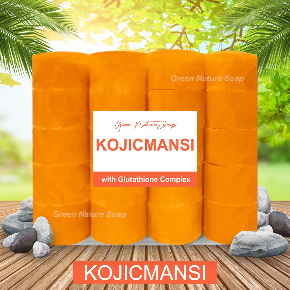 nature glutathione soap Green KOJICMANSI with and Baking Soda Gluta Kojicmansi Whitening Round Bar Soap with Variation L-glutathione Select a Pack:Pack of 3 glutathione iv therapy brentwood
