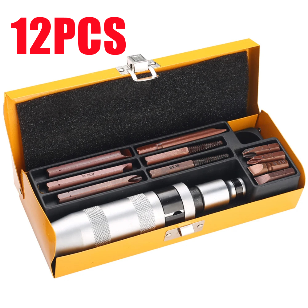 7/12/13PCS Impact Screwdriver 1/2" Manual Hand Impact Driver Set Extractor S2 Steel Much More Durable Disengage Rusted Fasteners or Frozen Bolts Manual Reversible Impact Driver Set - Image 2