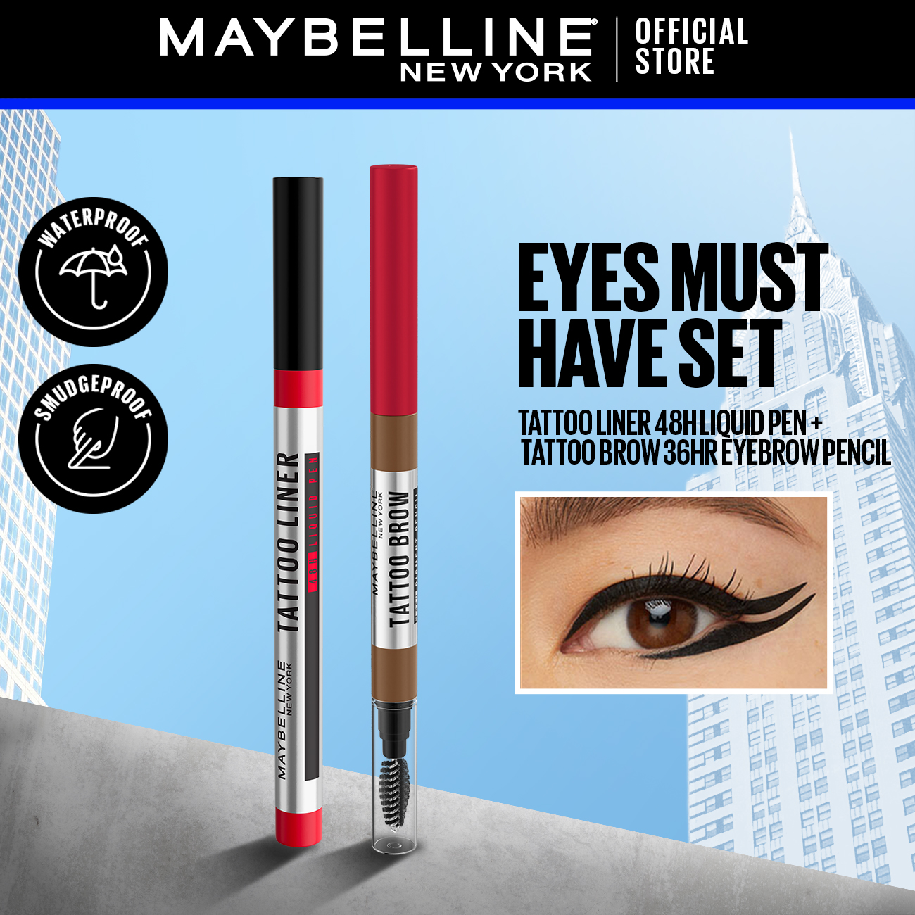 Discount on Maybelline  shoes - SKU: Maybelline Easy 2 Tattoo Set - Tattoo Brow 36HR Eyebrow Pencil Natural Brown + Tattoo Liner 48H Liqu