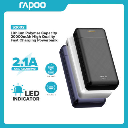 Rapoo S2002 20000mAh Powerbank - Fast Charging, Dual Output