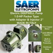 SAER Electric DEEPWELL Pump with Adapter & Injector - 1.0 HP