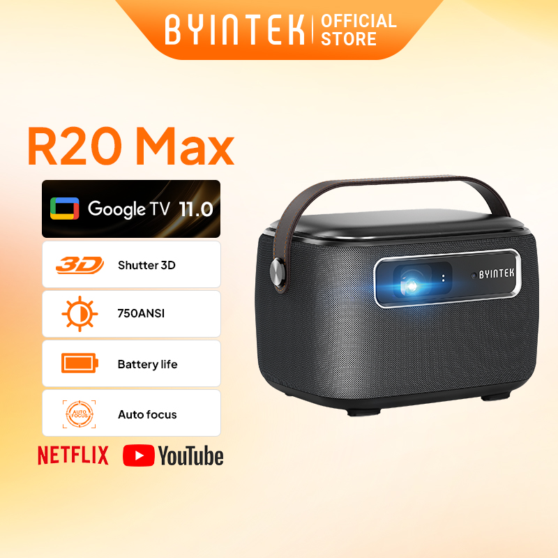 BYINTEK R20 Max 750 ANSI 4K DLP Outdoor Mini Projector with Android 11.0 15600mAh Battery and WiFi for Home Theater and Movies Presyo 29,999 Piso*Libreng Shipping