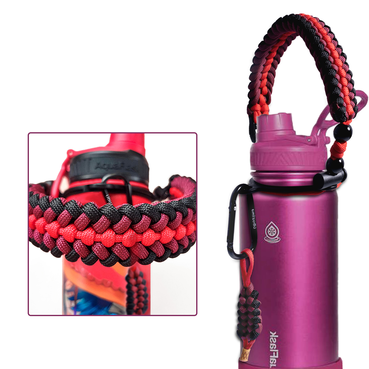 Paracord Handle + Silicone Sleeve Boot for Aquaflask Hydro Flask Simple  Modern 12 / 18 / 24oz Wide Mouth Water Bottles Paracord Strap Carrier  Accessories Set - Red Wholesale