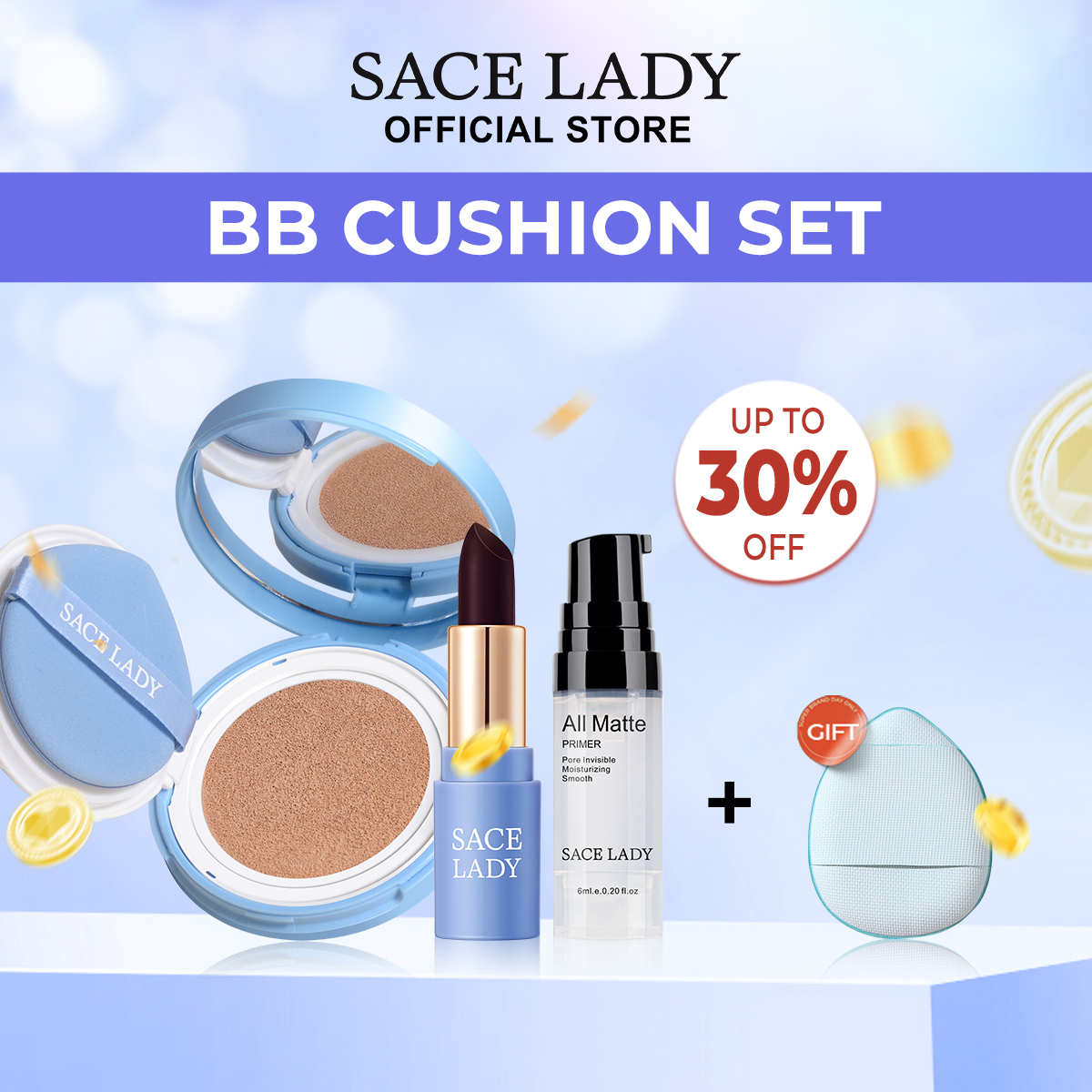 Discount on SACE LADY  shoes - SKU: SACE LADY BB Cushion Waterproof Lightweight+Moisturizing Face Primer+Long Lasting Tinted Lip Balm Mu