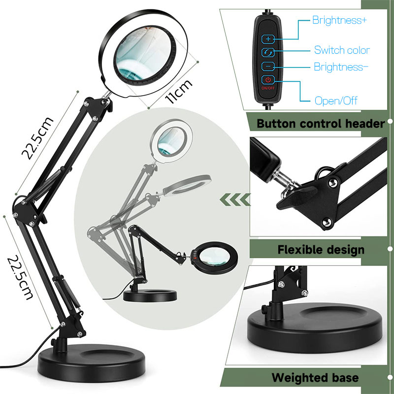 Free gift-Clamp】20X Magnifying Glass Desk Lamp reading light table lamp  clip 20x Optical Magnifying Glass 64 LED Ring Lights Magnifier 3 Color  Modes Stepless Dimmable 360° Rotated Ring Lens LED Light table