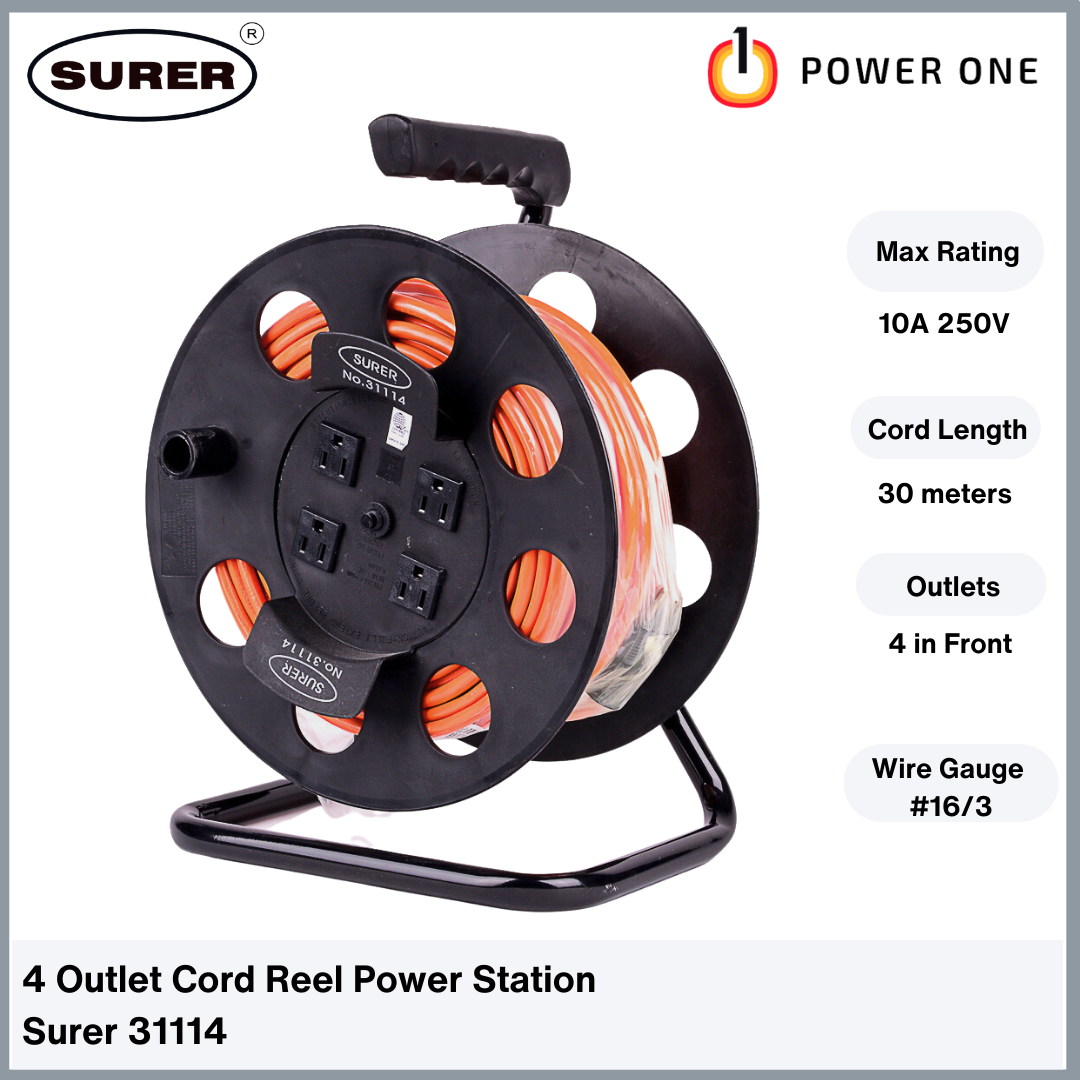 Surer 31114 4 Outlet Cord Reel Power Station (30 meter Gauge 16