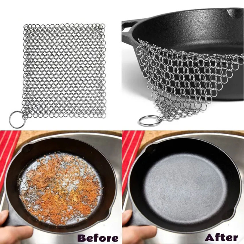 Stainless Steel Cast Iron Cleaner Scrubber Brush reusable pot net