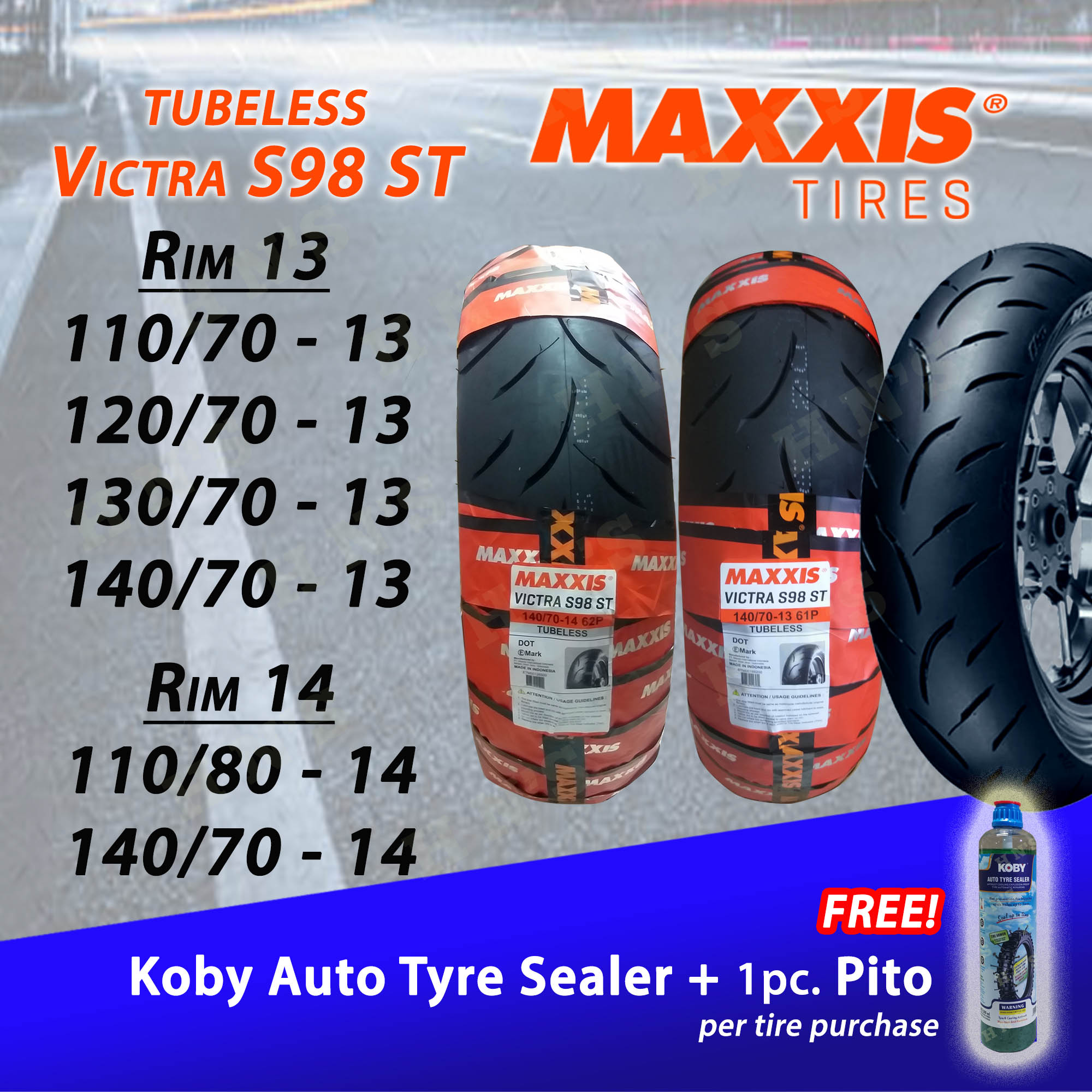 MAXXIS Victra Tubeless Tires RIM 13 14 with Free Sealant