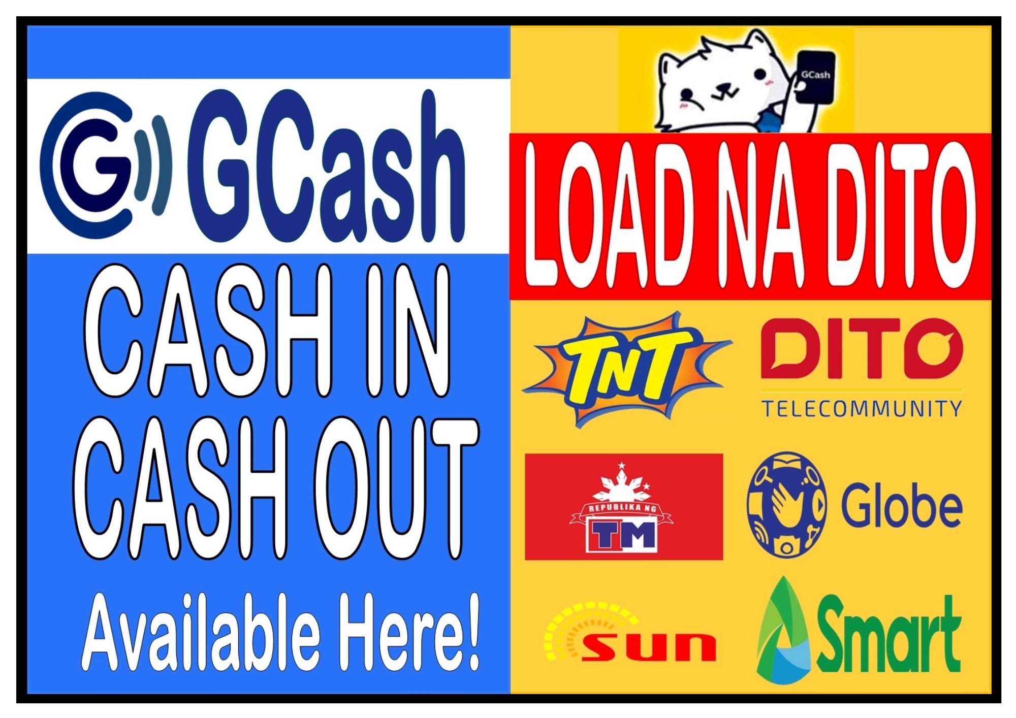 LOAD NA DITO SIGNAGE GCASH CASH IN LAMINATED 8X11 INCH Blue