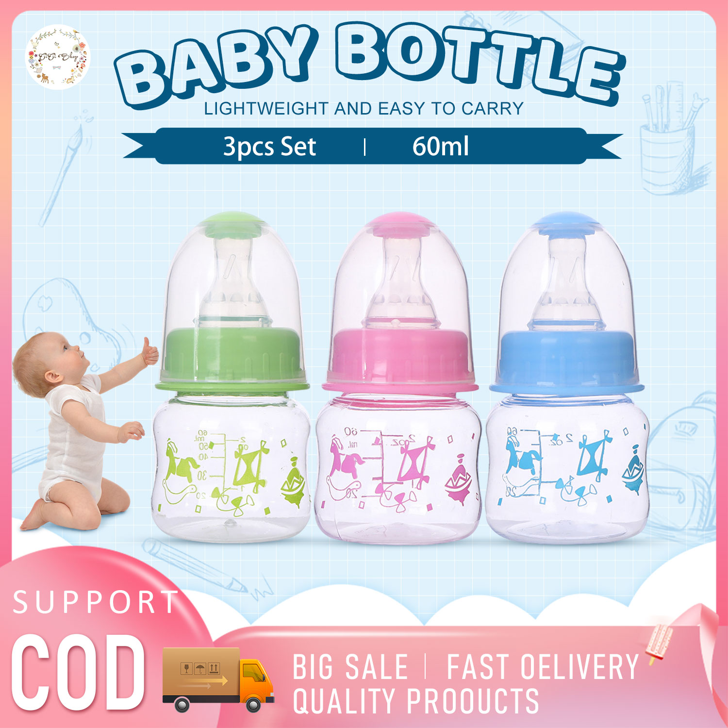 CiCi 3pcs Set Baby Bottle BPA Free Formula Breast Milk Storage
