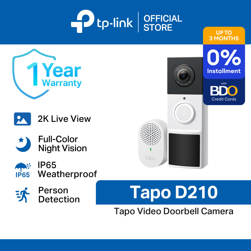 TP-Link Official Store / Tapo D210 / Sharp 2K Live View Home Security Battery Video Doorbell with WiFi IP Security Smart Cctv Camera Connect to Cellphone