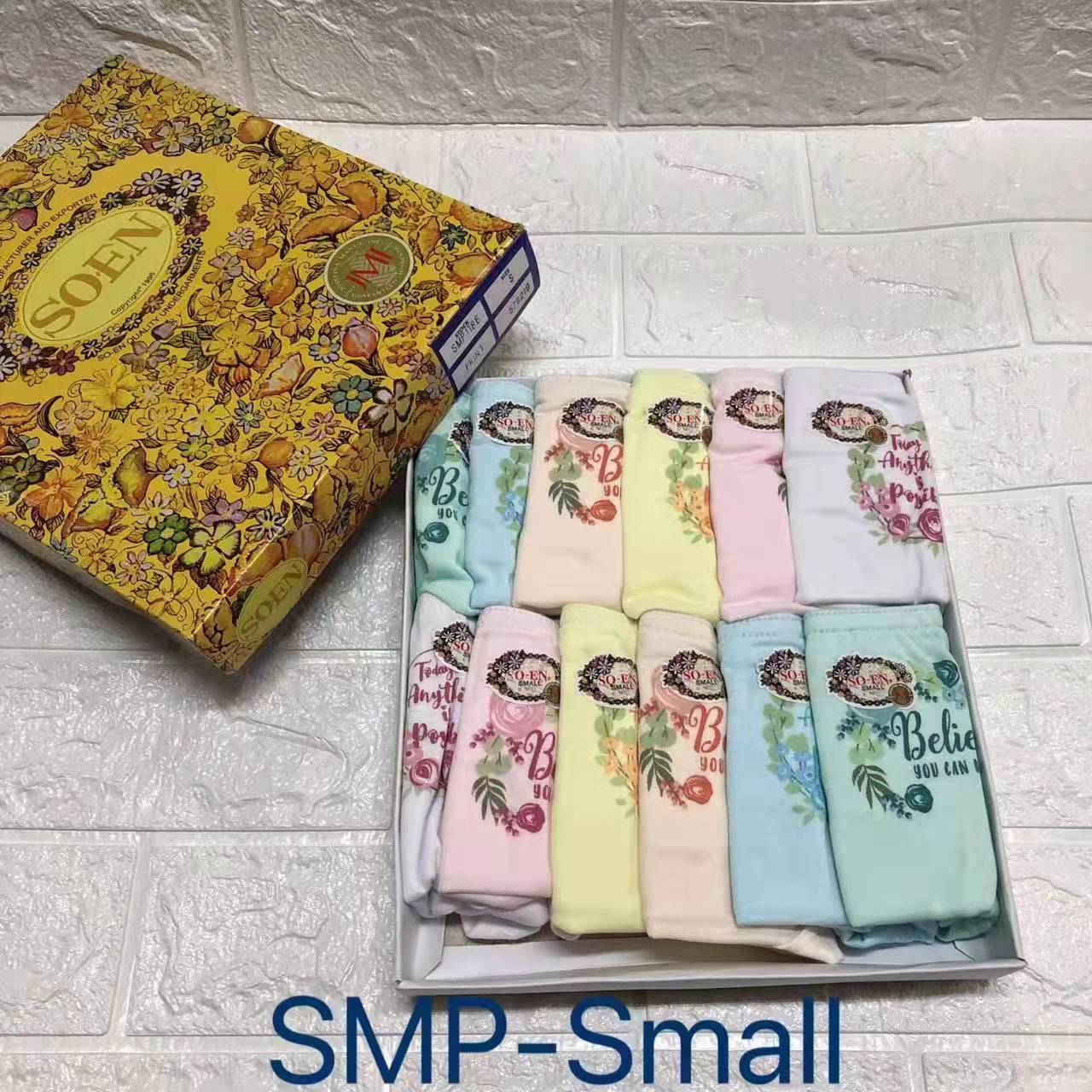 Original SOEN Ladies Semi-full panty (SMP) 12 pcs/microwable container(random color design)
