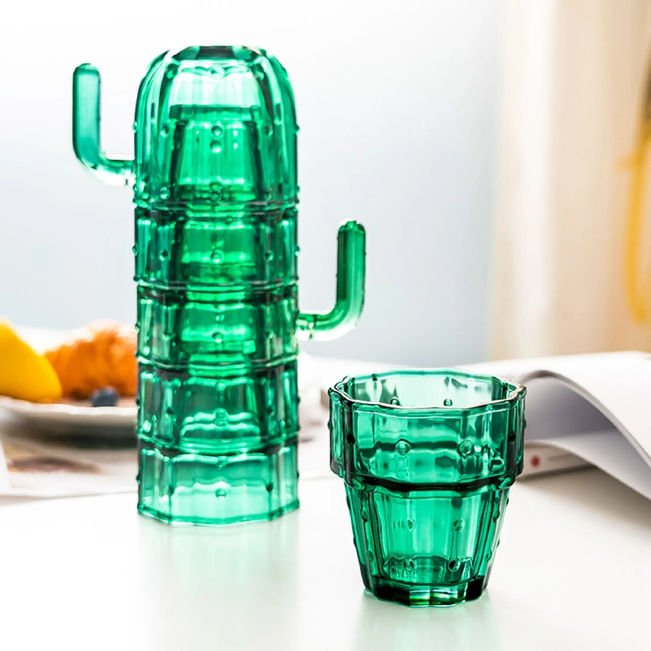 Cactus Stacking Glass Cup Set Green Glasses Juice Coffee Mugs Tea 6 Pcs Set Water Cups Gift For Drinking Suit Lazada Singapore
