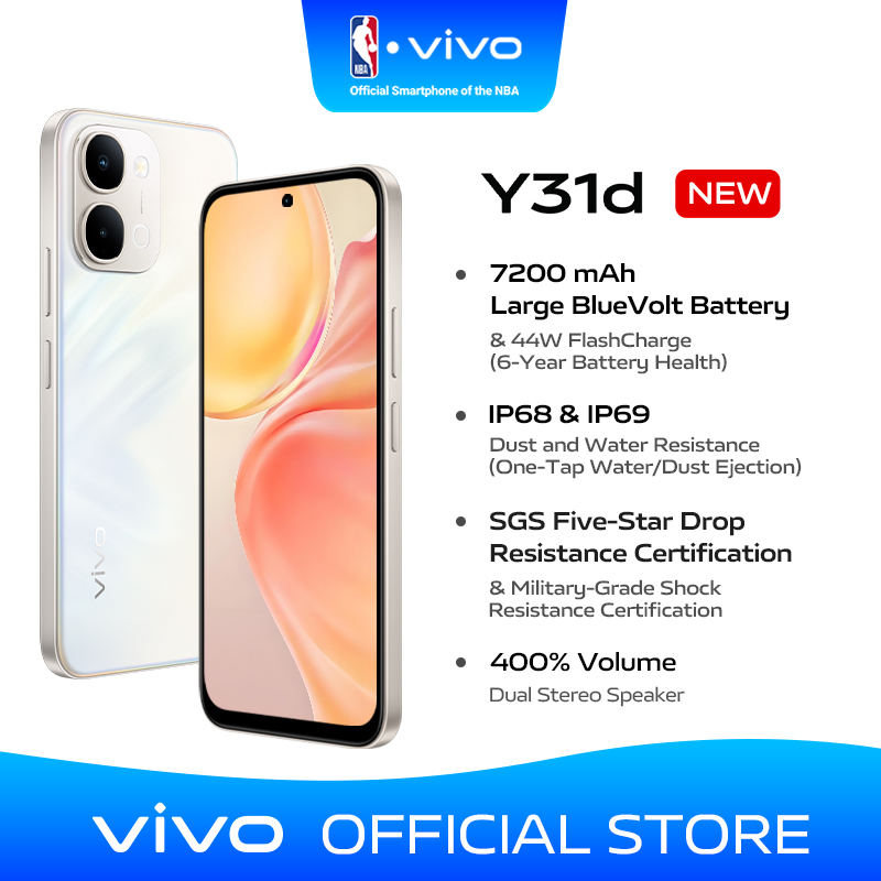 vivo Y31d / 7200 mAh BlueVolt Battery / 44W FlashCharge / IP68 and IP69 / 400% Volume