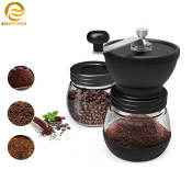 Ceramic Burr Coffee Grinder with Glass Jars and Stainless Handle