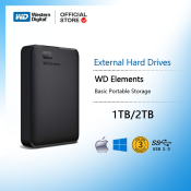 WD Elements 1TB/2TB Portable External Hard Drive with 3-Year Warranty