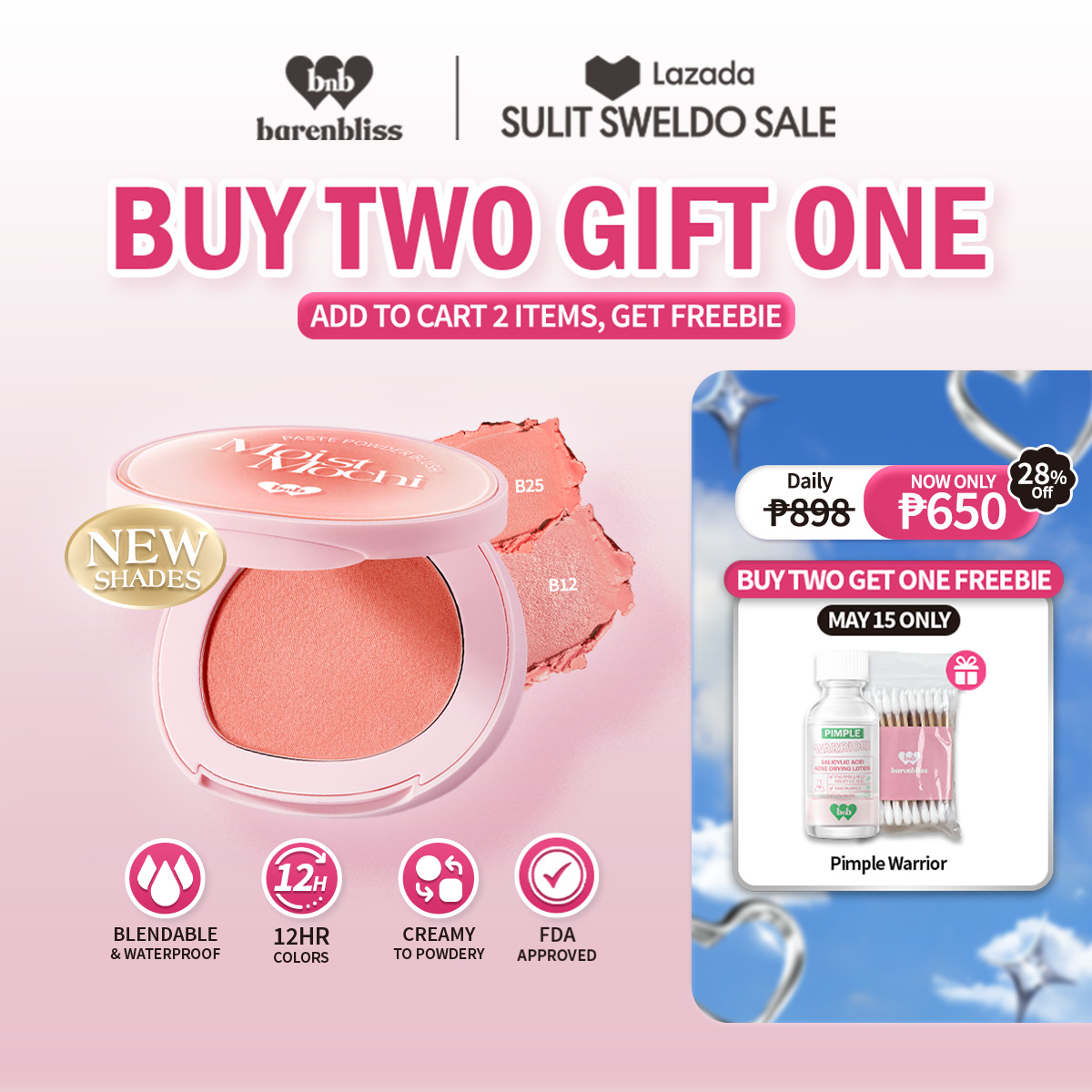 Discount on barenbliss  shoes - SKU: 【NEW SHADE LAUNCH】barenbliss BNB Moist Mochi Powder Blush｜Waterproof | Multi-use |12HR Long Wear | M