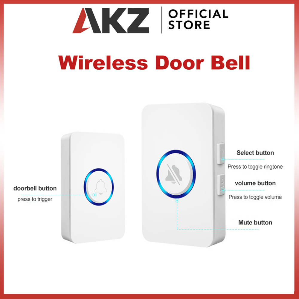 AKZ Wireless Waterproof Doorbell with 60 Ringtones - Easy Install