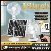 Solar Electric Stand Fan with Charger and 2 Bulbs