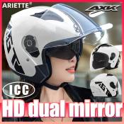 AXK Motorcycle Half Face Helmet with Double Mirror and UV Protection